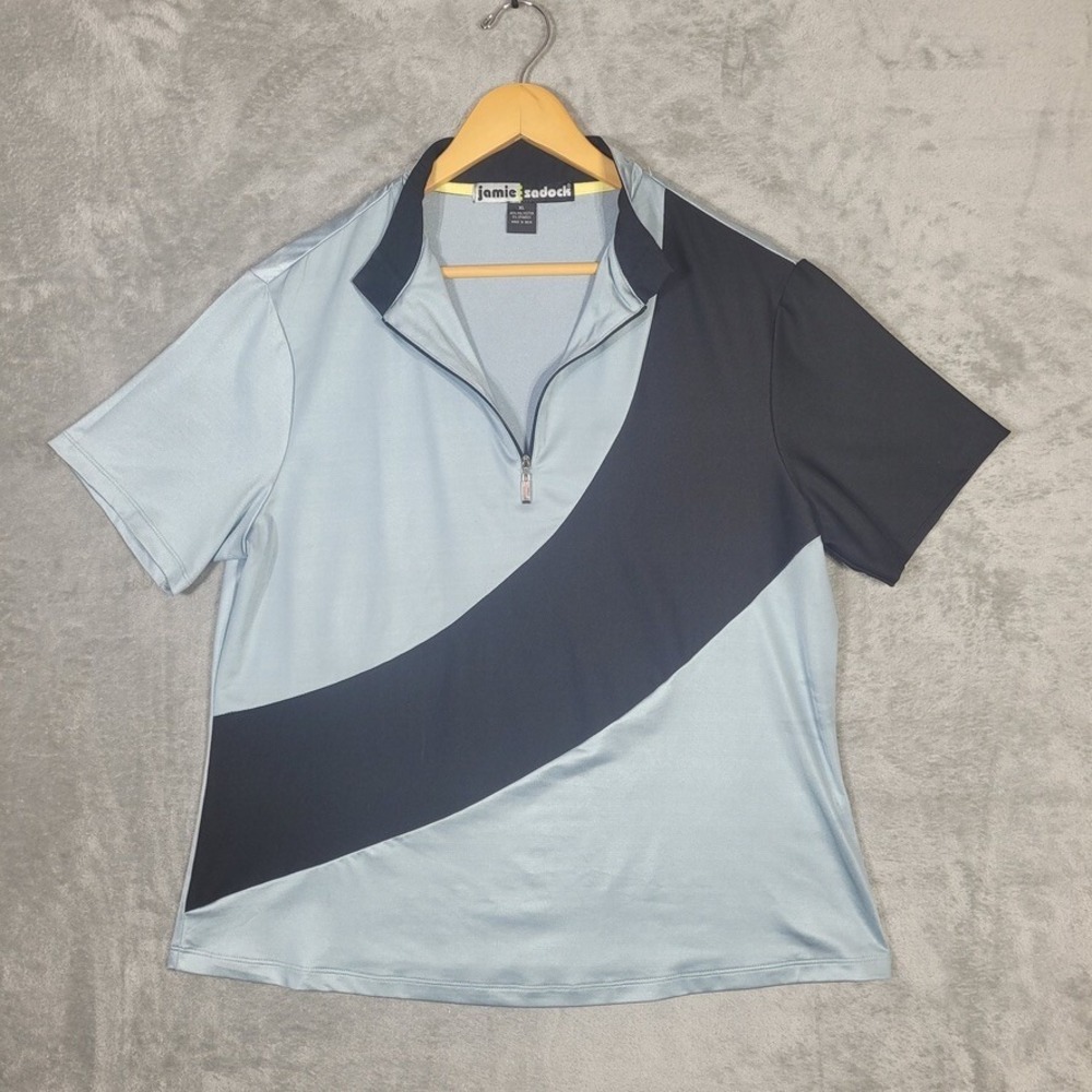Jamie Sadock Womens XL Golf Top 1/4 Zip Black Gray Colorblock Stretch Mock Neck